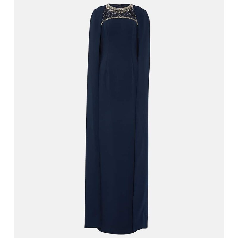 Jenny Packham Embellished cape crÃªpe gown