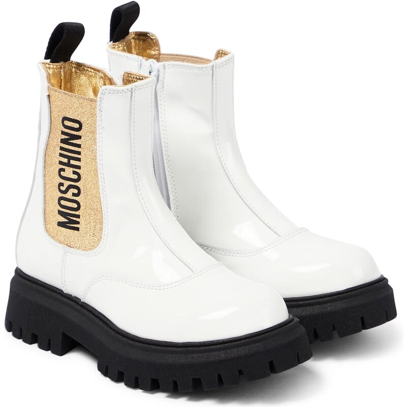 Moschino Kids Logo patent leather boots