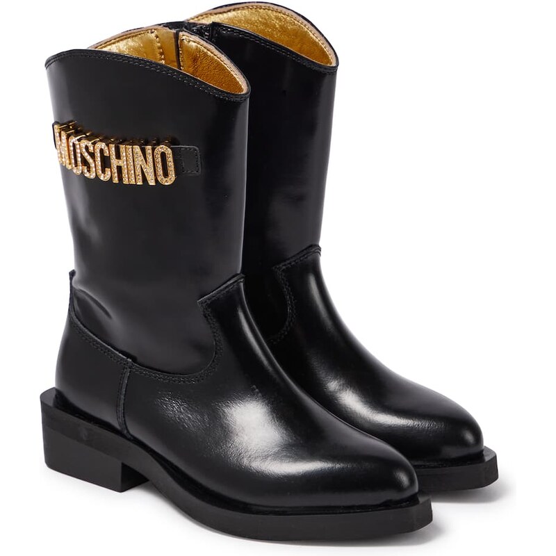 Moschino Kids Logo patent leather cowboy boots