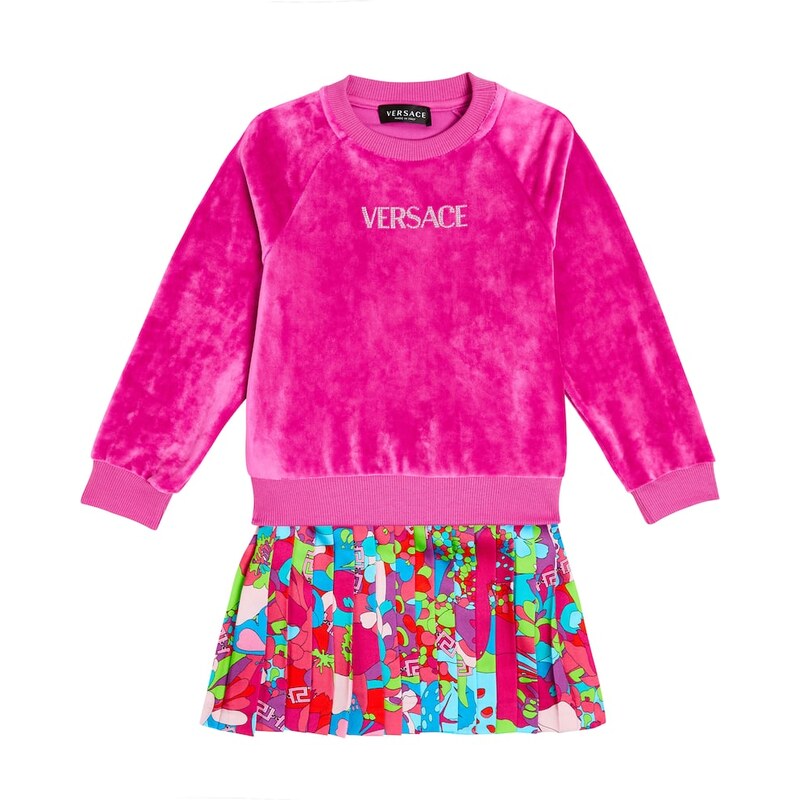 Versace Kids Logo pleated sweater dress