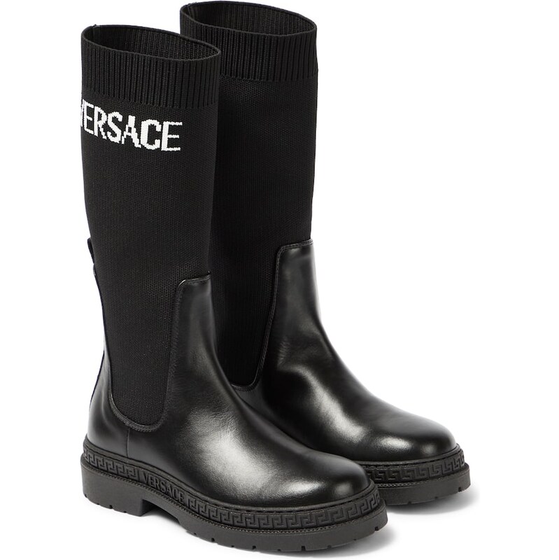 Versace Kids Logo-jacquard leather ankle boots