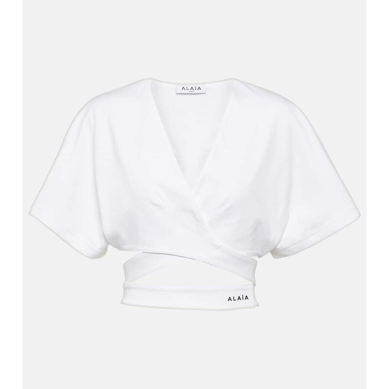 Alaïa Logo cotton jersey crop top