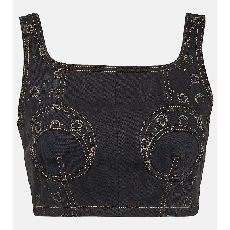 Marine Serre Regenerated cropped denim bustier