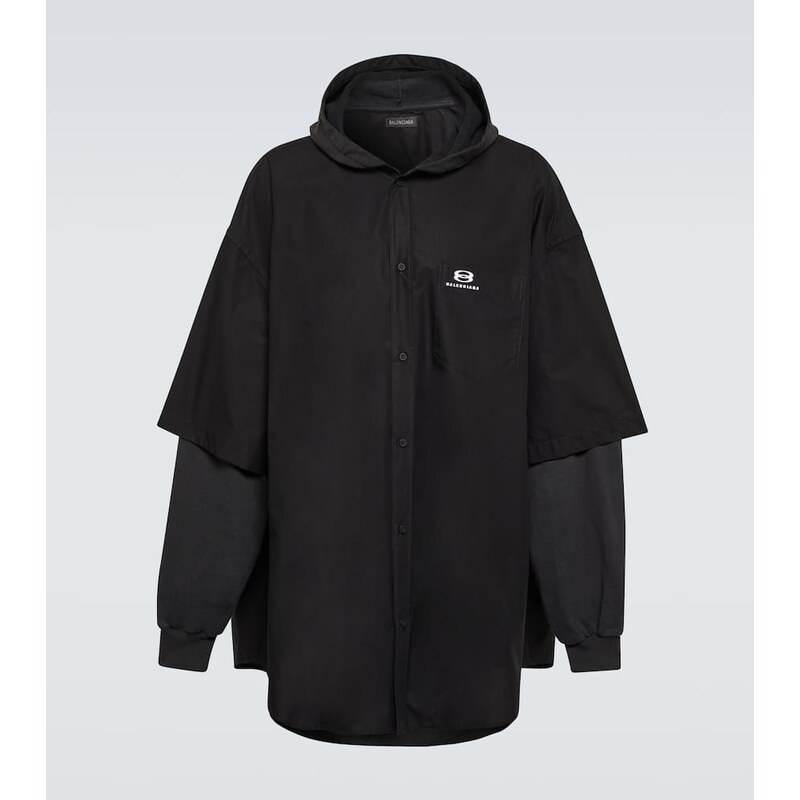 Balenciaga Patched cotton poplin and fleece jacket