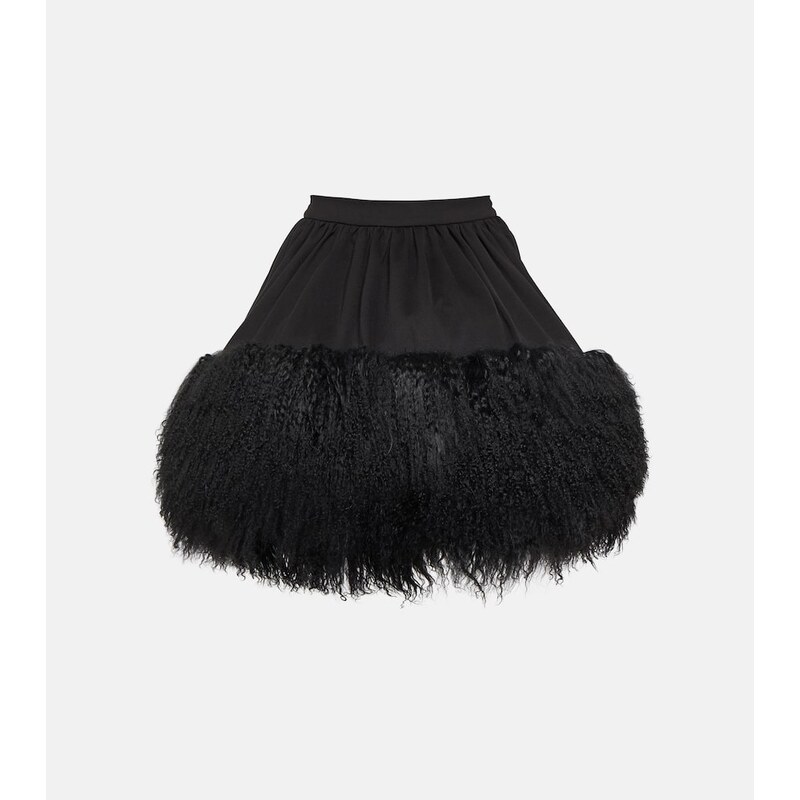 David Koma Jersey and shearling miniskirt