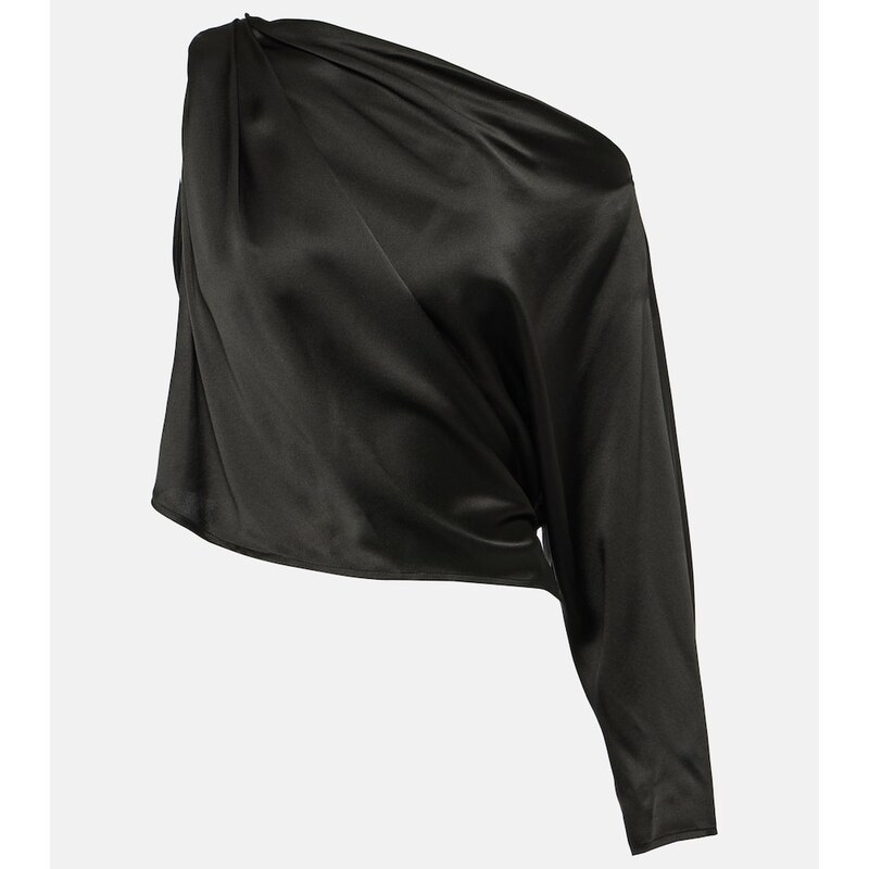 The Sei Draped one-shoulder silk satin top