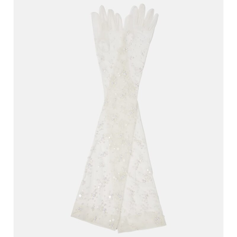 Safiyaa Bridal tulle rukavice v barvě Ivory s perlem