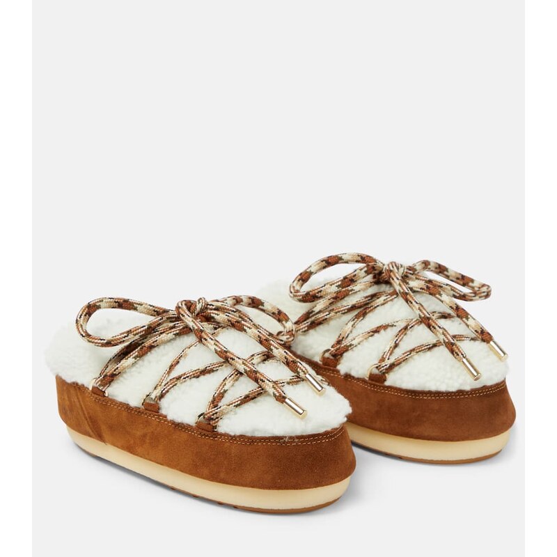 Moon Boot Suede-trimmed shearling mules