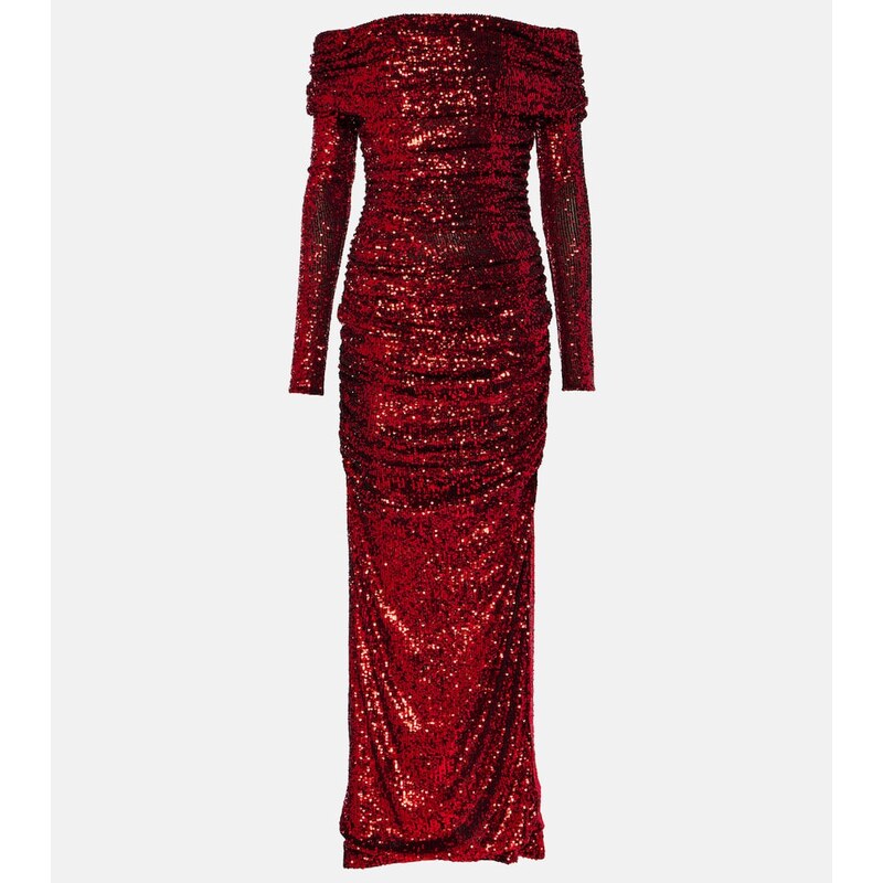 Dolce&Gabbana Sequined off-shoulder ruched gown