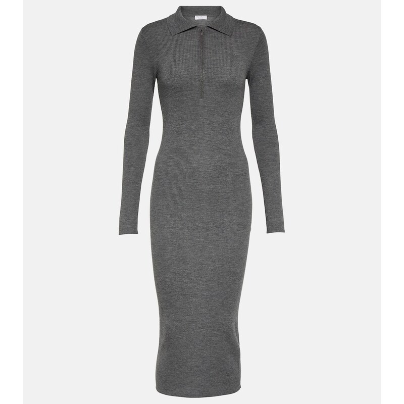 Brunello Cucinelli Ribbed-knit virgin wool and cashmere midi