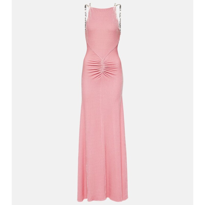 Rabanne Embellished ruched velvet gown