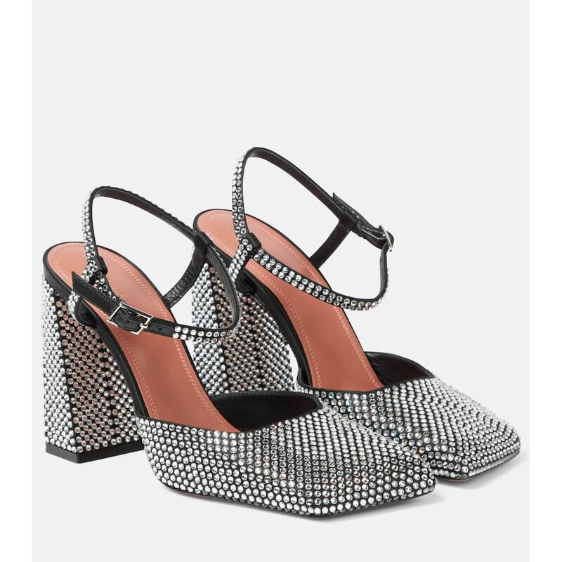 Amina Muaddi Charlotte 95 embellished satin pumps