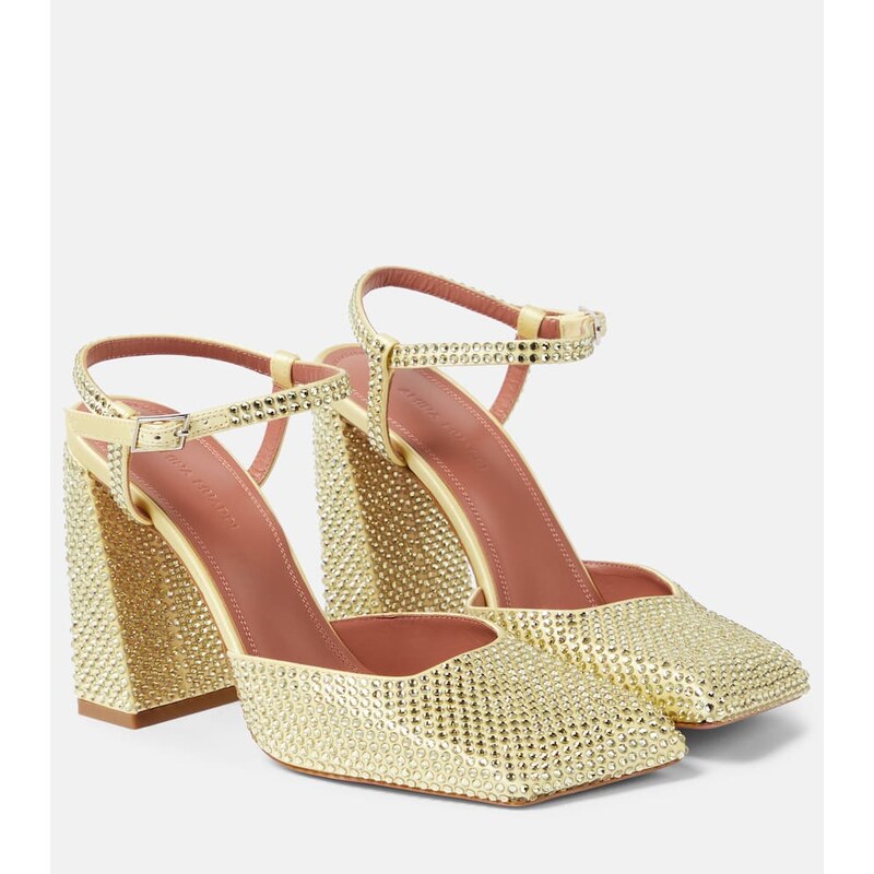 Amina Muaddi Charlotte 95 crystal-embellished satin pumps