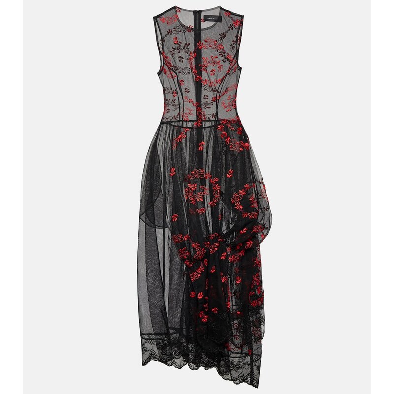 Simone Rocha Floral embroidered tulle midi dress