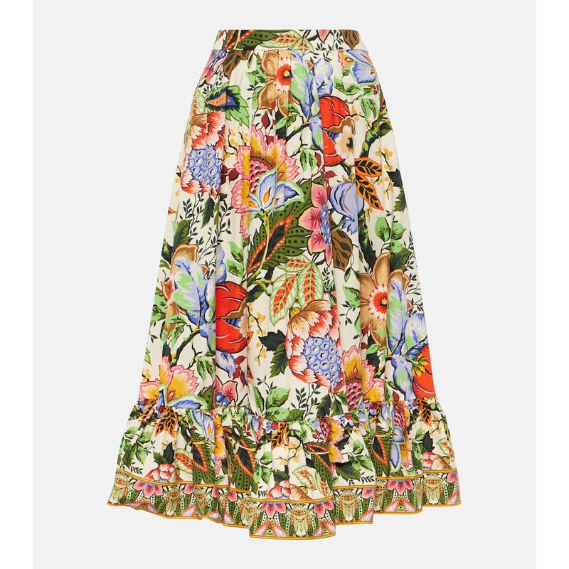 Etro High-rise floral cotton midi skirt