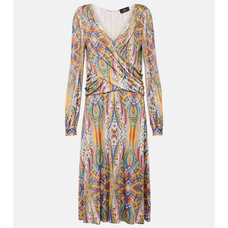 Etro Printed gathered jersey midi dress