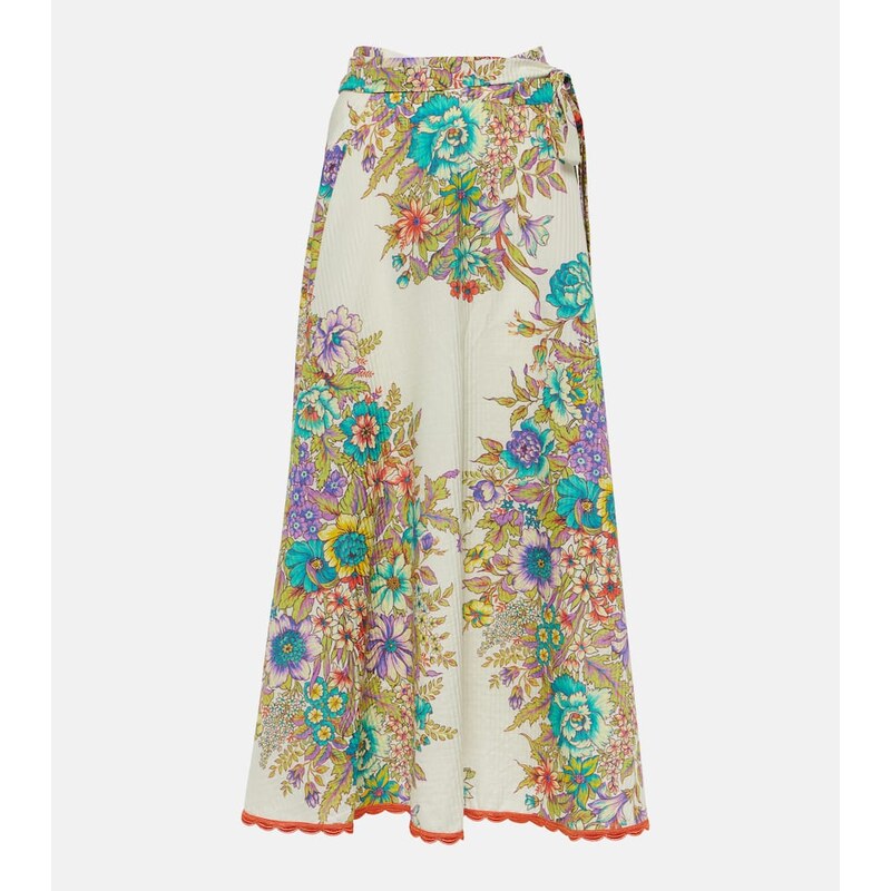 Etro Floral cotton and silk midi skirt