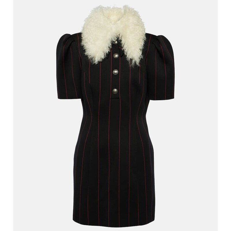 Alessandra Rich Pinstripe collared wool-blend minidress