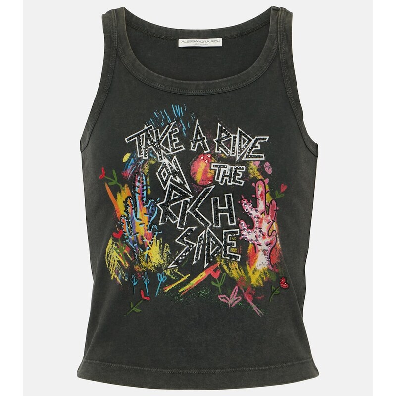Alessandra Rich Printed cotton jersey tank top