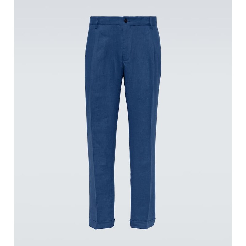 Dolce&Gabbana Linen slim kalhoty v barvě Avio Scuro