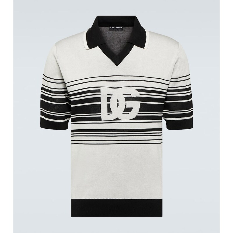 Dolce&Gabbana Logo striped silk jacquard polo shirt