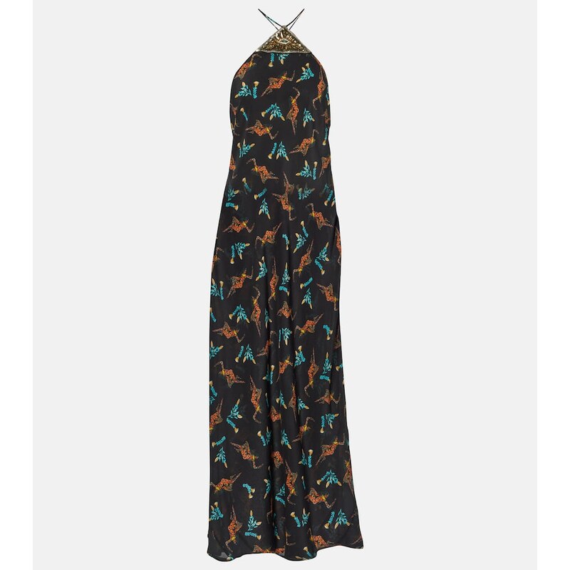 Rixo Printed halterneck silk maxi dress