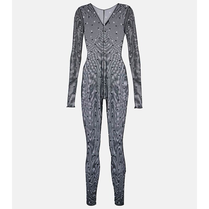 Oseree OsÃree Gem embellished mesh jumpsuit