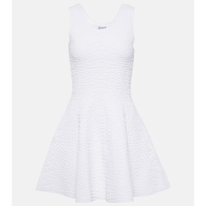 Alaïa Croc-effect knitted minidress ve světlém odstínu