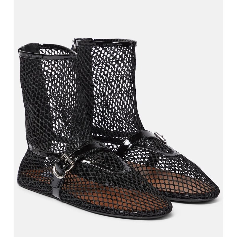 Alaïa Fishnet leather-trimmed ankle boots