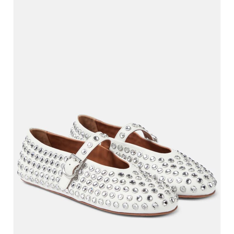 Alaia AlaÃ¯a Crystal-embellished leather ballet flats