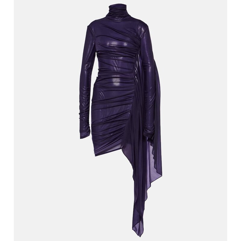 Mugler Asymmetric draped chiffon minidress