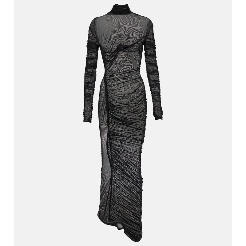 Mugler Ruched sheer maxi dress