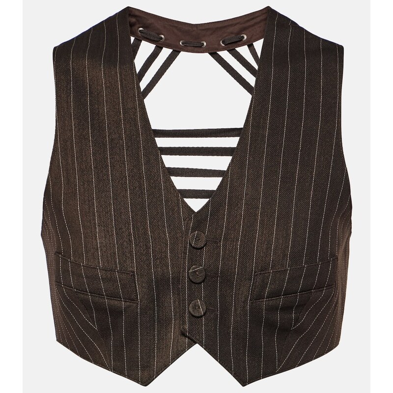 Jean Paul Gaultier Pinstripe cropped wool-blend vest
