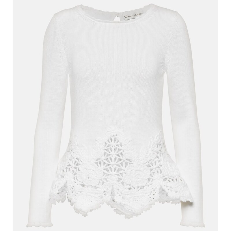 Oscar de la Renta Lace-trimmed cotton sweater