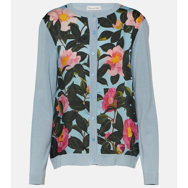 Oscar de la Renta Printed silk-trimmed cardigan