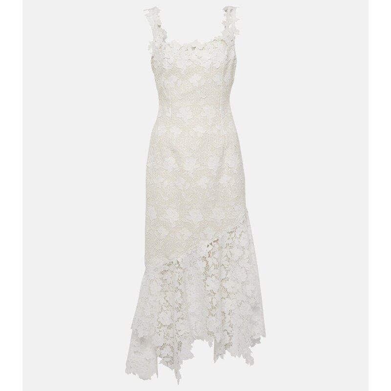 Oscar de la Renta Floral lace-trimmed tweed midi dress
