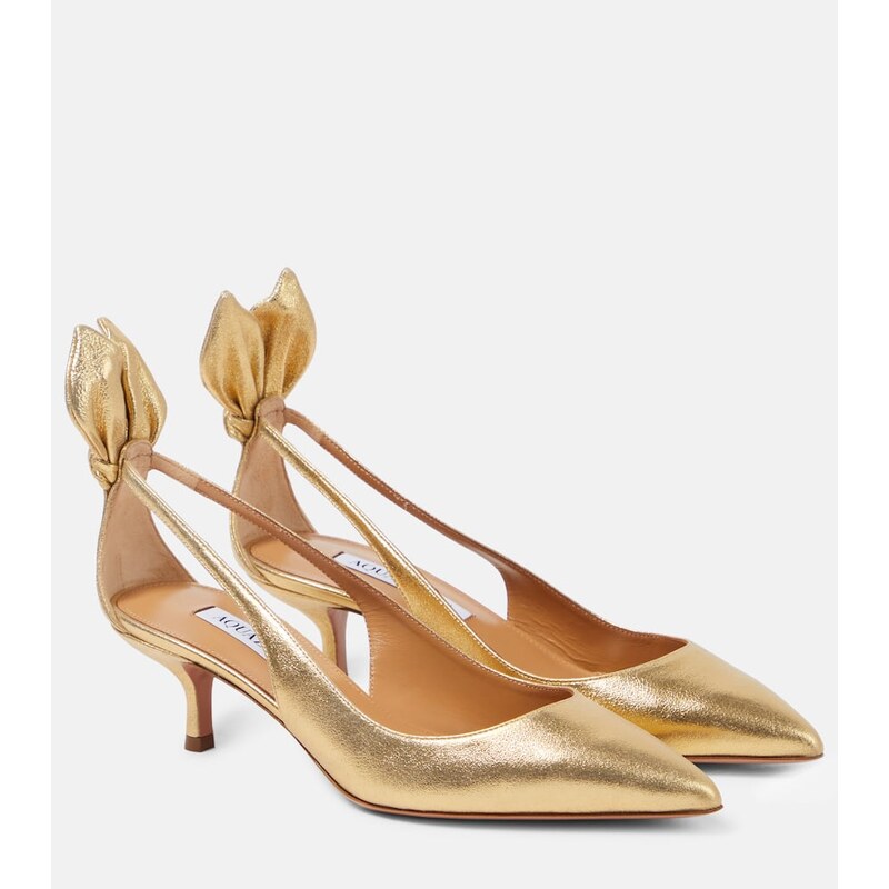 Aquazzura Bow Tie metallic leather pumps