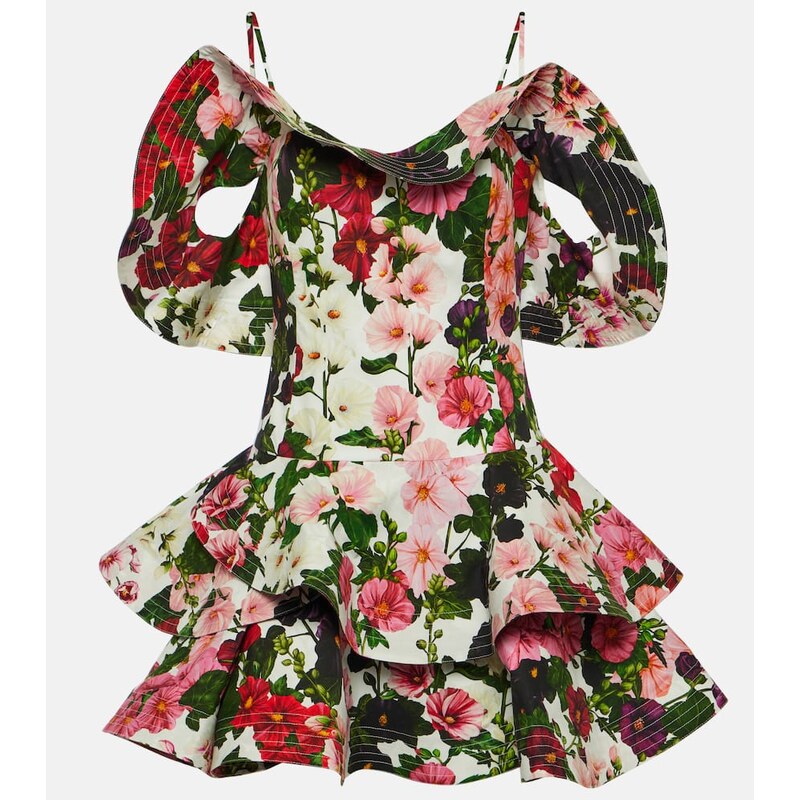 Oscar de la Renta Ruffled floral cotton-blend minidress
