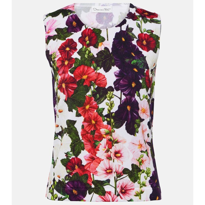 Oscar de la Renta Floral cotton-blend tank top