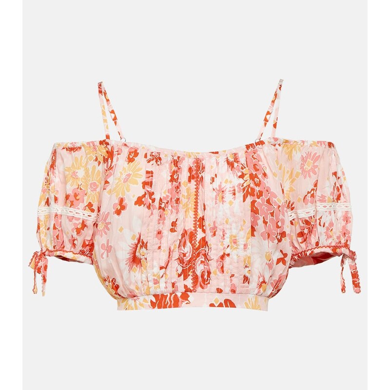 Poupette St Barth Bonny floral pleated crop top
