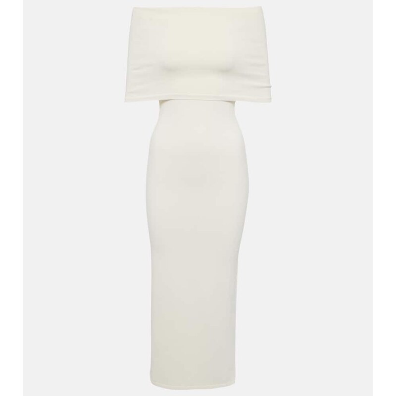 Wardrobe.NYC Off-shoulder ribbed-knit midi dress
