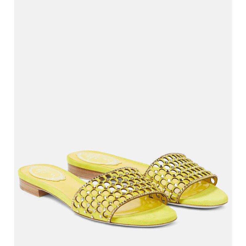 Rene Caovilla Crystal-embellished suede slides