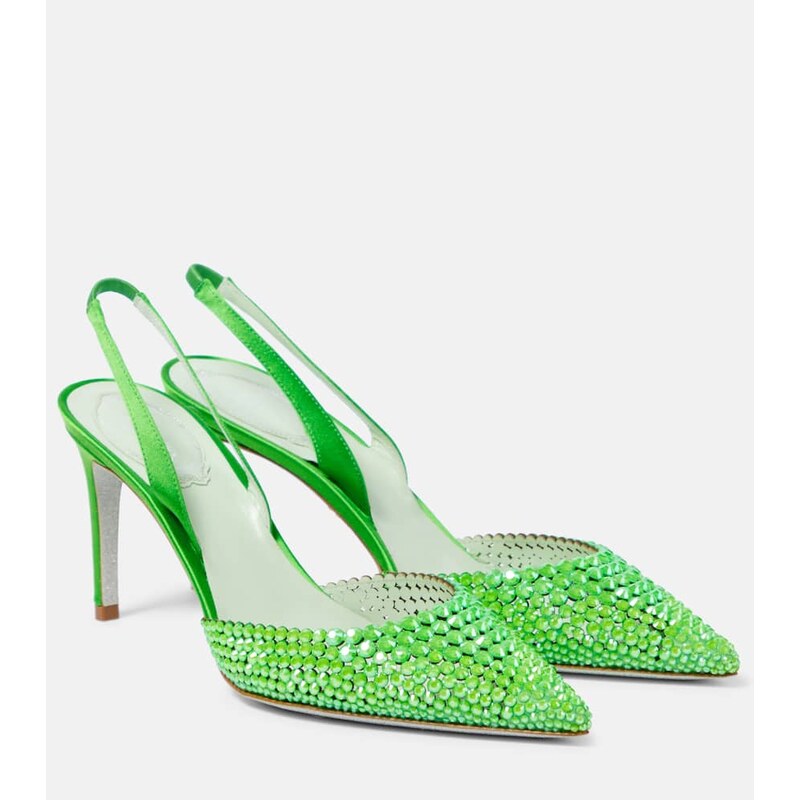 Rene Caovilla Embellished satin slingback pumps