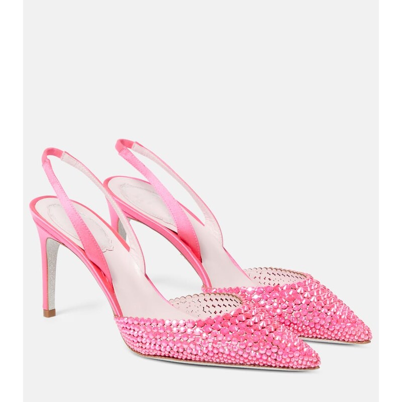 Rene Caovilla Embellished satin slingback sandals