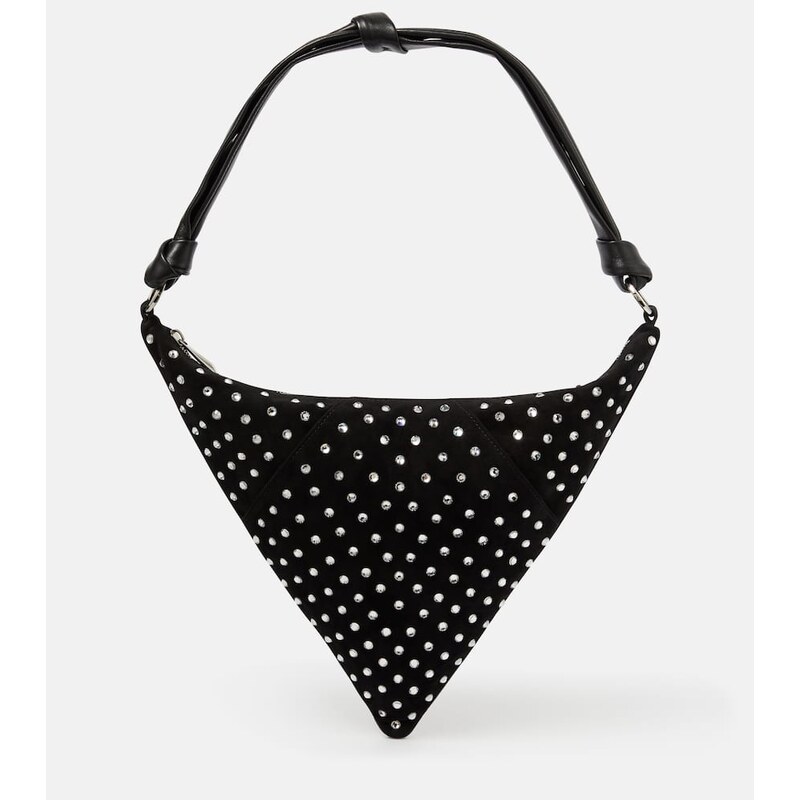 Amina Muaddi Cameron embellished suede shoulder bag