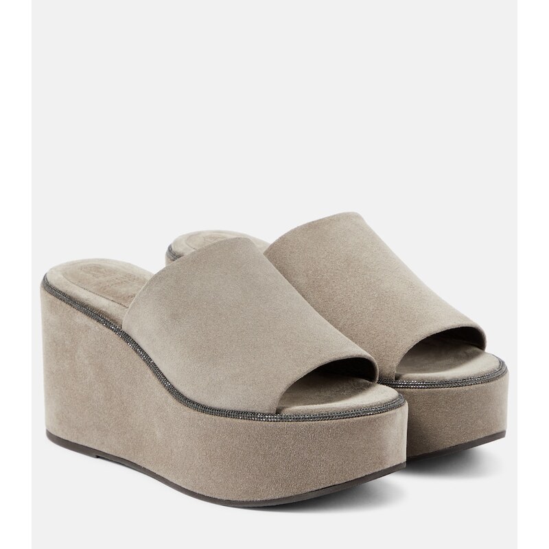 Brunello Cucinelli Suede platform slides