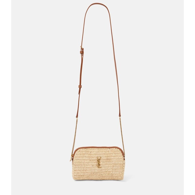 Saint Laurent Gaby leather-trimmed raffia shoulder bag