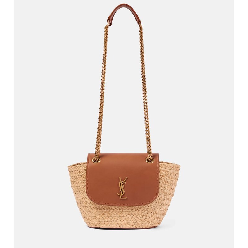 Saint Laurent Manon Mini raffia and leather shoulder bag
