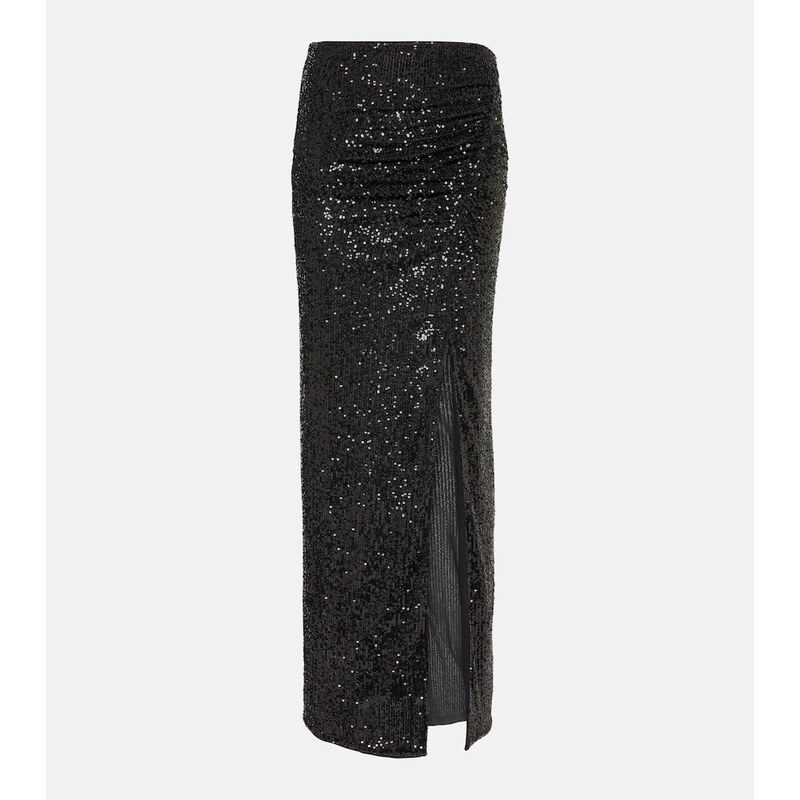 Self-Portrait Sequined ruched maxi skirt