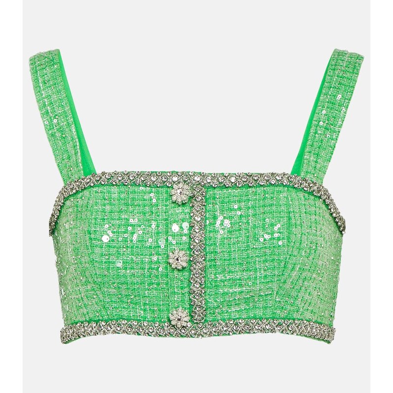 Self-Portrait Embellished sequined bouclÃ crop top